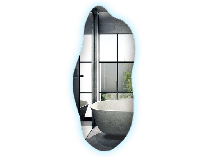 Wallfluent Led-Spiegel 35x80 cm Asymmetrisch Kaltweiß 6000K, Blau, Glas, Organisch, 35x80x0.4 cm, Spiegel, Wandspiegel