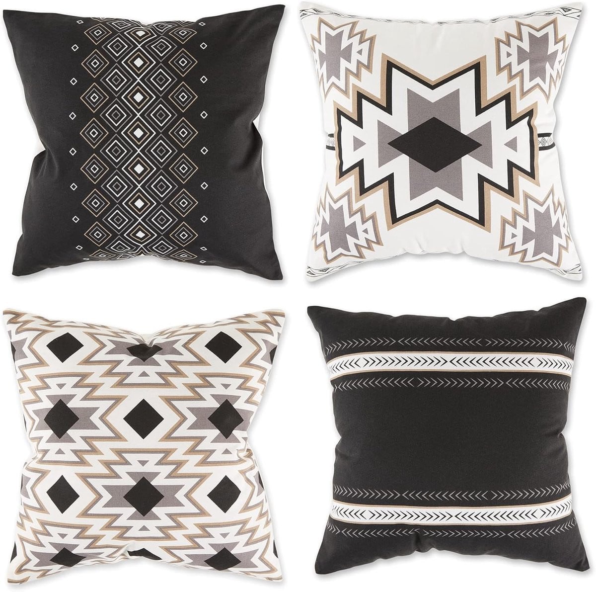 Set van 4 decoratieve sierkussenhoezen met Azteekse print in zwart, 45 cm