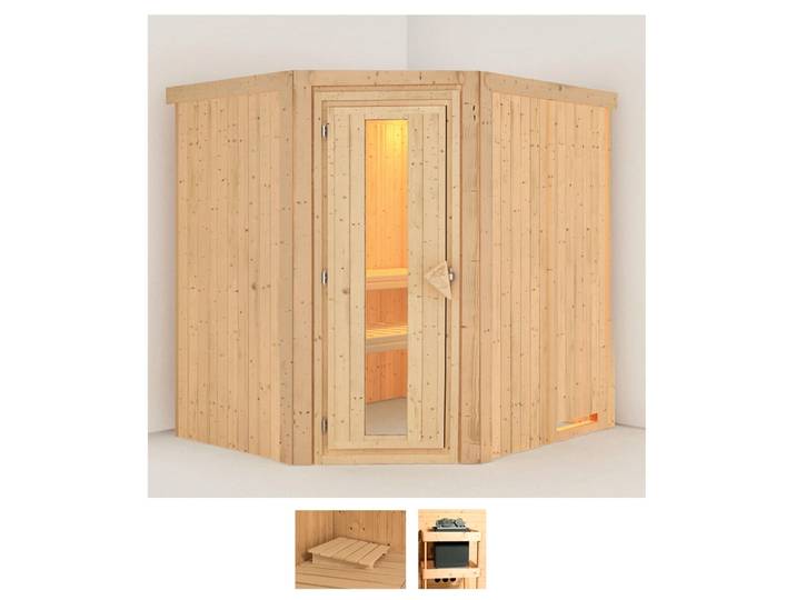 Sauna KARIBU Siirin , beige (naturbelassen), ohne Ofen, (ohne Ofen), Saunen, Sauna, ohne Ofen