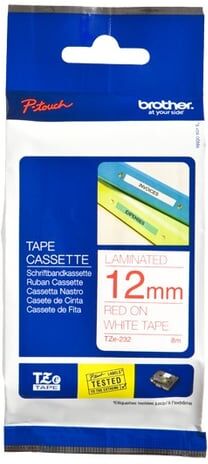 Brother TZe-232 fita 12mm texto vermelho sobre branco (8M)