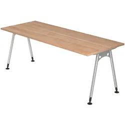 bümö manuell höhenverstellbarer Schreibtisch 200x80 cm in Nussbaum - PC Tisch höhenverstellbar & groß, höhenverstellbarer Tisch Büro, großer