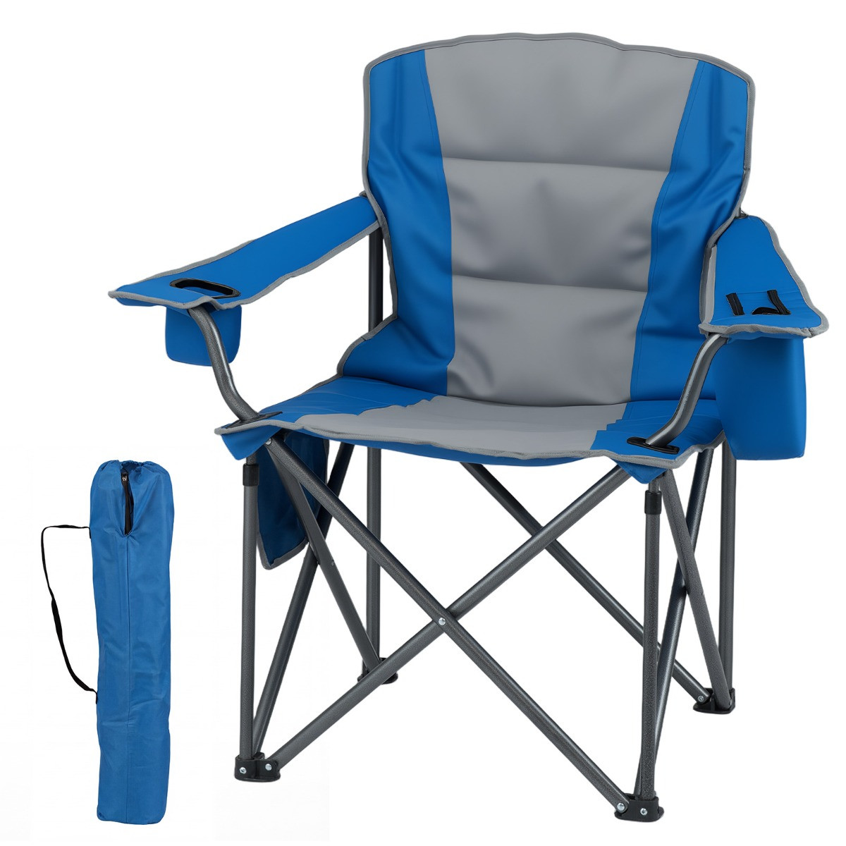 Costway Extra Grote Campingstoel met Koeltas en Bekerhouders - Marineblauw