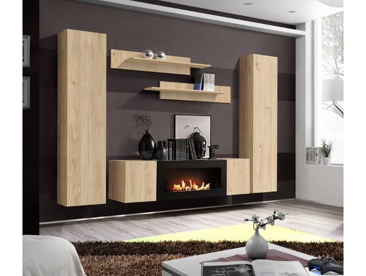 ASM-Moebel Wohnwand Wohnwand FLY M1 HJ inkl. Push-Click System mit Bio Ethanol Kamin, Mit Bio-Ethanol Kamin und Push-Click System.