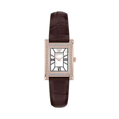 Quarzuhr EMPORIO ARMANI, braun, Armbanduhren, Damen, Quarzuhr, Armbanduhr, Lederarmband, analog, Glassteine