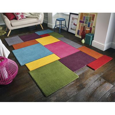 Wollteppich FLAIR RUGS "Abstract Collage, 100% Wolle", bunt (multi), B:150cm H:11mm L:240cm, Wolle, Teppiche, Karo Design, Patchwork, modern, mehrfarbig, Wohnzimmer, Schlafzimmer