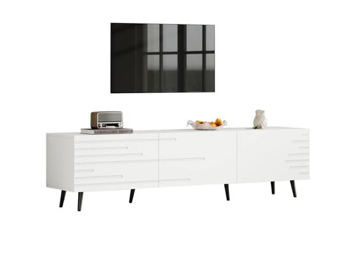 RAPRAP Weiß Tv Schrank Holz mit 3 Klapptüren & 3D-Druck 180cm Tv Lowboard Stehend für 80 Zoll Fernseher – Stabiles Tv Board mit 6 Beinen & 40 Kg Belastbarkeit,P