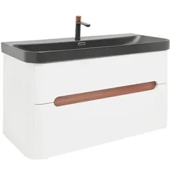 SAT Fusion Waschtisch mit Unterschrank und Armatur 97,5x53x45 cm weiß matt SATFUSION2100WBKMBA