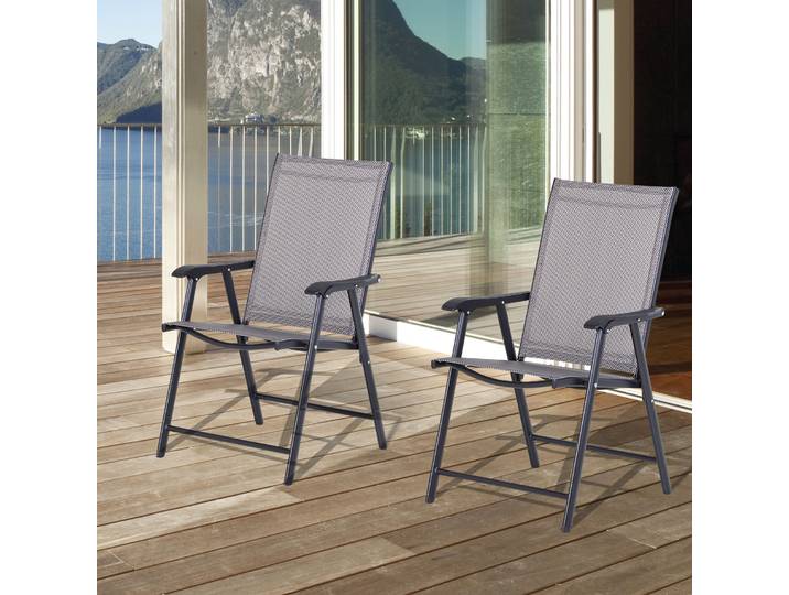 Outsunny Chaises Jardin Pliantes Métal Noir Gris 2pcs