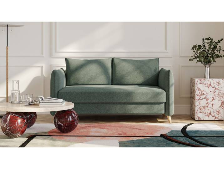 BRUNO Schlafsofa 140cm in Dunkel Waldgrün Pillow stabiles Massivholz & Boxspringkomfort