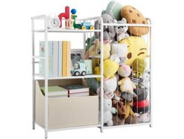 VEVOR Kinderbücherregal mit Spielzeugaufbewahrung, 2-stöckiges Bücherregal mit Stoffspielzeugtruhe, Kinderregal Kinderzimmerregal Weiß, geeignet für Wohnzimmer Eingangsbereich Kindergarten