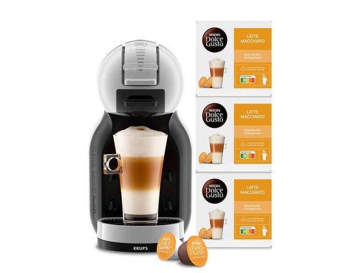 NESCAFÉ DOLCE GUSTO Kapselmaschine KP123B Mini Me , grau (arctic grau, schwarz), 1, Kaffeemaschinen, 3 Pakete Nescafé Dolce Gusto Latte Macchiato, Kapselmaschine