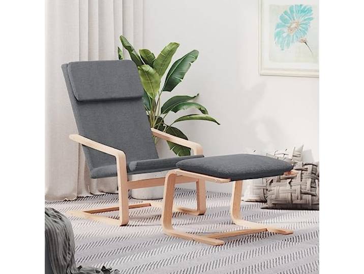 HEFZGDB Relaxsessel mit Hocker Dunkelgrau Stoff, ergonomischer Sitzkomfort mit atmungsaktivem Bezug und robustem Birkenholzrahmen, inklusive Fußhocker als Sitzgelegenheit, dick