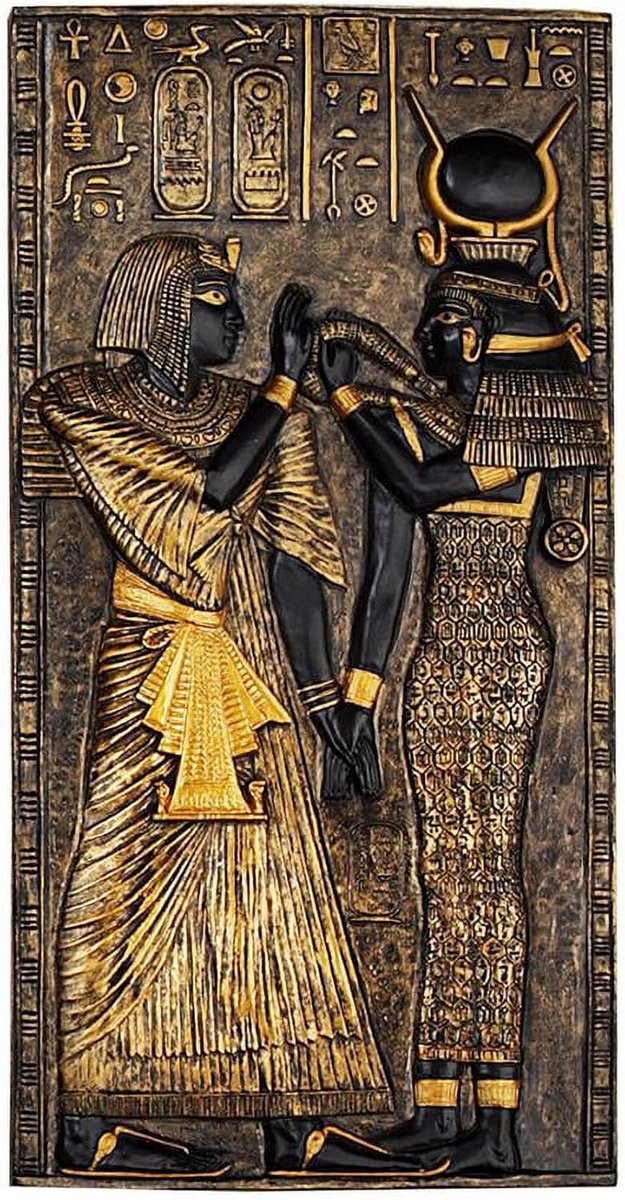 Egyptische tempelwanddecoratie met afbeelding van godin Isis