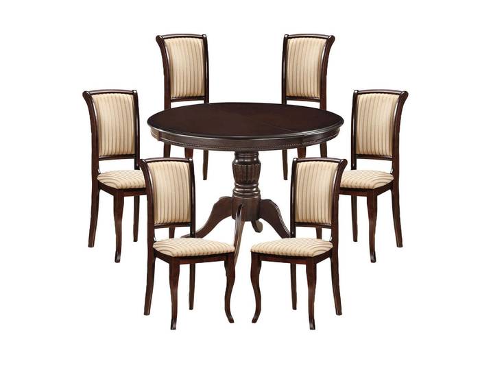Feldmann-Wohnen Esszimmer-Set Olivia 7-tlg Nussbaum dunkel, Nussbaumfarben, Holz, 376x96x106 cm, Esszimmer, Bänke, Tischgruppen & Eckbankgruppen