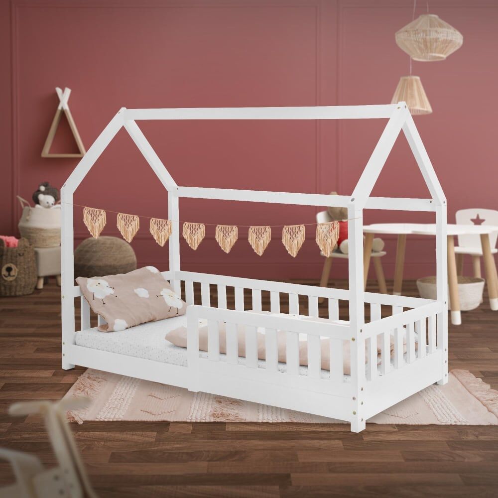 ML-Design Cama infantil tipi 80x160cm color blanco con anticaída y somier
