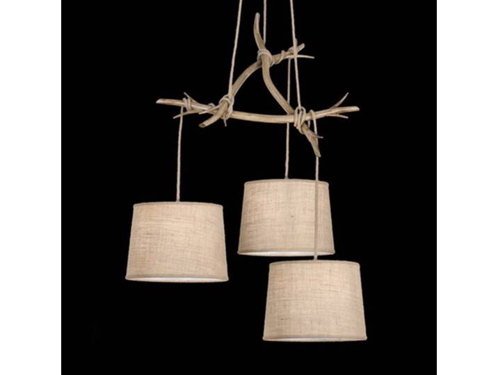 Mantra Iluminación Hängelampe Sabina, dimmbar, Holz hell, für Wohn- / Esszimmer, Textil / Stoff / Seide, Landhaus / Rustikal, Pendelleuchte