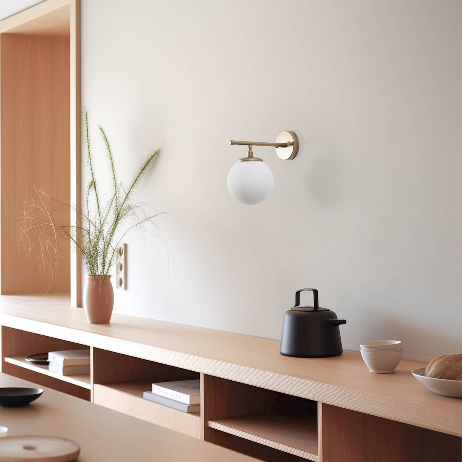 Wandlampe Roe Opviq, dimmbar, messing / gold, für Wohn- / Esszimmer, Glas, Wandleuchte, Wandlampe Innen