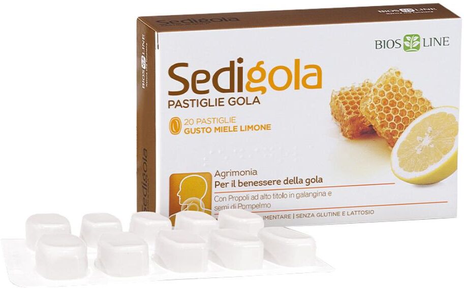 BIOS LINE SpA Sedigola Pastiglie Gola miele/limone, 20 Pastiglie