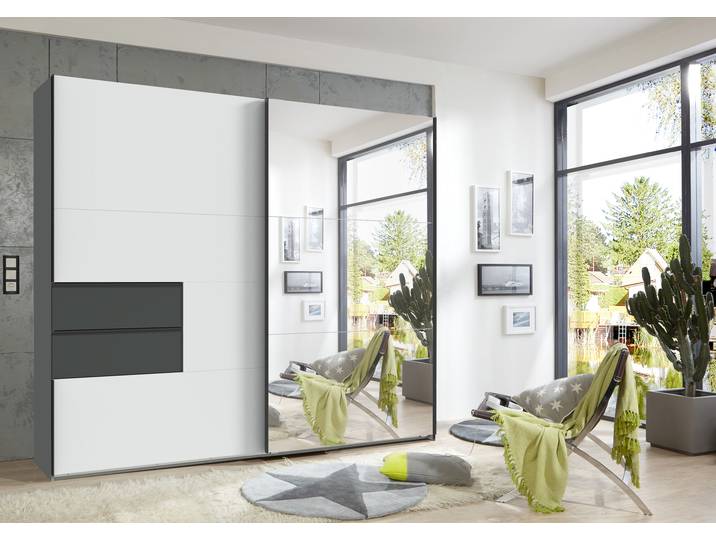 Schwebetürenschrank Palermo 250cm Grau/Weiß/Weiß