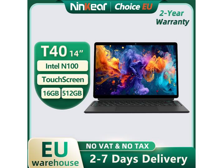 Tablette Mini Ordinateur Portable Ninkear T40 14 pouces 2 en 1 Intel N100 16 Go + 512 Go Écran Tactile IPS 1200P Windows 11 Livraison Gratuite