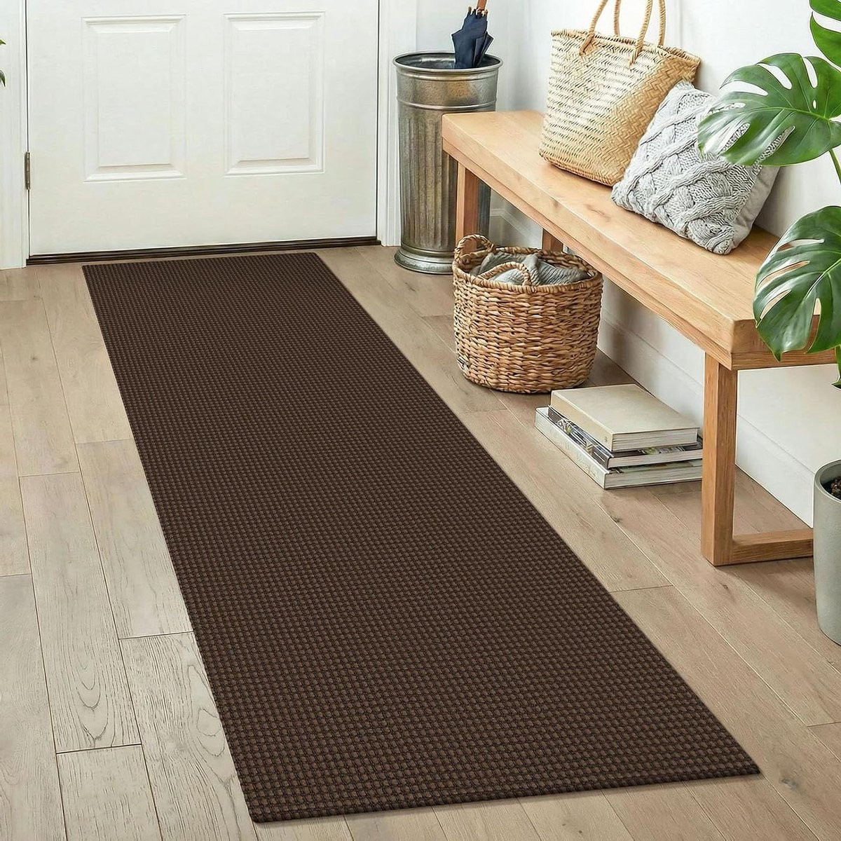 Handgeweven Bruin Katoenen Loper - Geometrisch Boho Vloerkleed - 61 x 152 cm