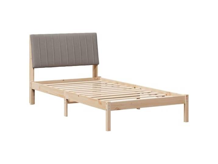 PUGYNBK Bettgestell Braun 100 x 200 cm Kiefer massiv Kopfteil gepolstert, Lamellen 31 cm, einfache Montage, 100 % Polyester