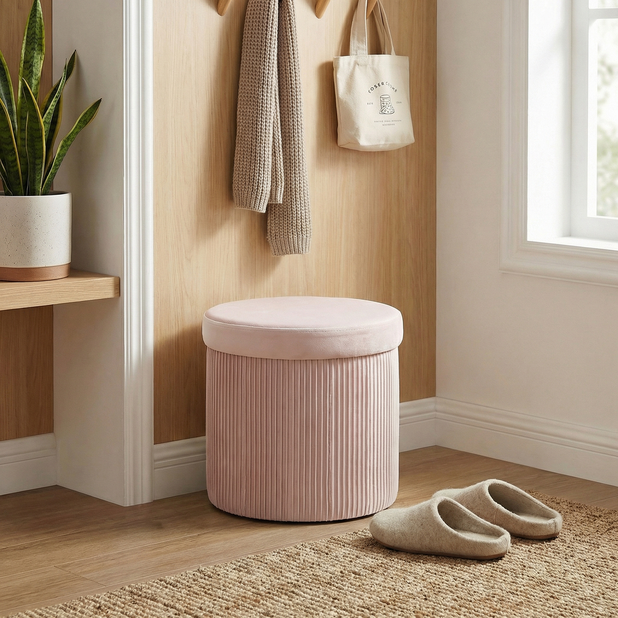 Homcom Pouf Contenitore Panca Contenitore Pieghevole 35 L 38x38x38 cm Rivestito in Velluto Baule di Stoccaggio Rotondo Rosa   Aosom Italy