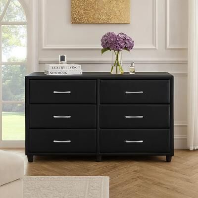 Benzara Benjara 6 Drawer Dresser In Wood And PVC, Black