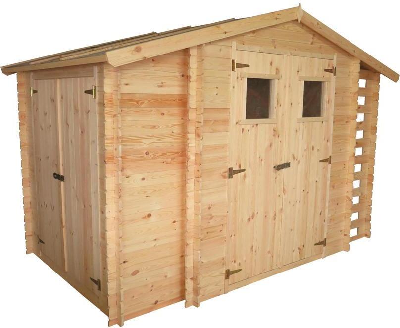 Gartenhaus Eisenstadt - 3,12 x 2,00 Meter aus 19mm Blockbohlen inkl extra Lagerraum und Kaminholzunterstand