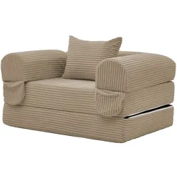 MODFU Schlafsessel mit Cordbezug Braun, 2-in-1 klappbar