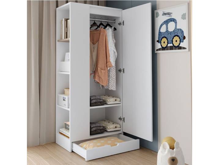 ELVORIN Armoire de chambre 1 porte 70 x 40 x 170 cm blanche penderie