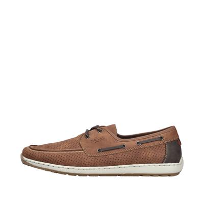 Bootsschuh RIEKER, Herren, Gr. 45, braun, Nubuklederimitat, Schuhe Bootsschuh, Mokassin, Halbschuh, Frühlingsschuh mit Perforation