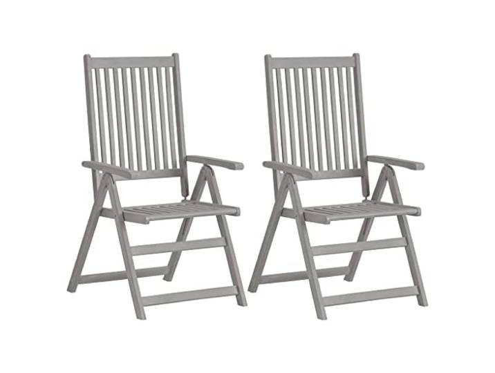 GFEROMRF Outdoor Armlehnstühle Grau Akazienholz 4 STK. mit Auflagen Hochlehner 5 Stufen verstellbar, Massivholz, Stabil, 110 kg Belastbar, Garten