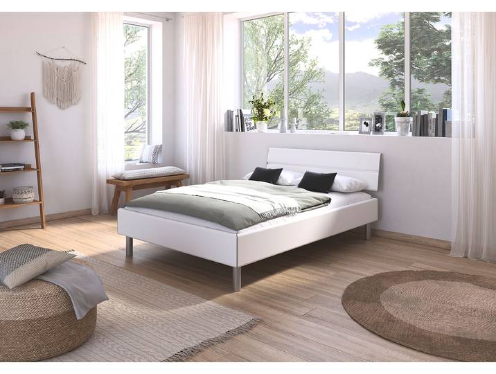 Bettgestell Mavi 140 x 200cm Spanplatte, lackiert Weiß/Alpinweiß