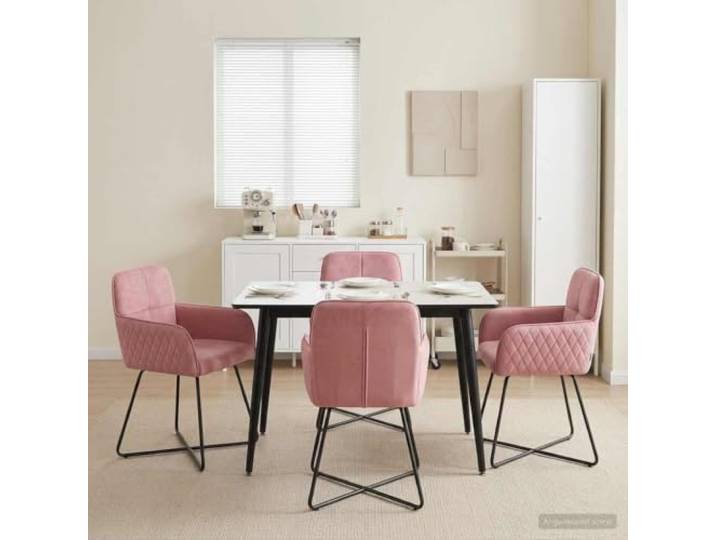 YUTAASU Esszimmerstühle 4er Set Samt Rosa 59 cm Metallrahmen, Armlehnen, Geneigte Rückenlehne, Pflegeleicht, Moderne Esszimmer Deko