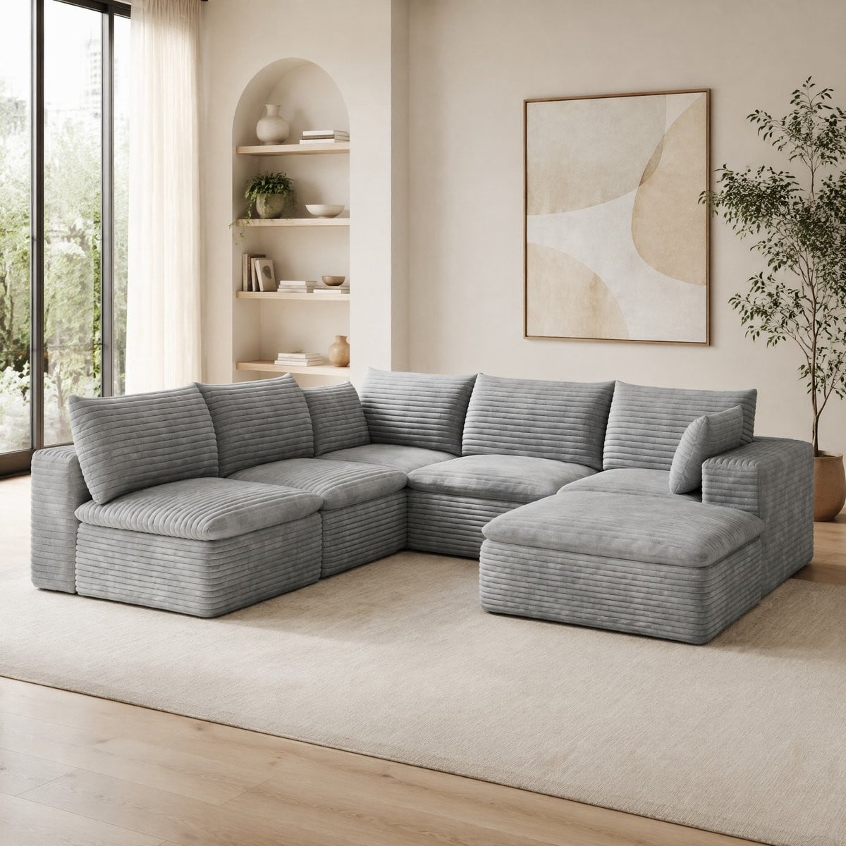 MODFU U-Bank Modulaire Bank in Corduroy - Grijs - 260 x 250 cm