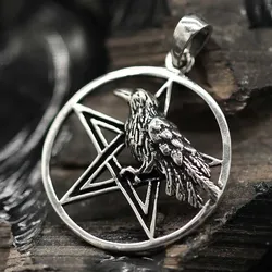 Drachensilber Pentagramm mit Rabe Anhänger Schmuck aus 925 Silber - Silber