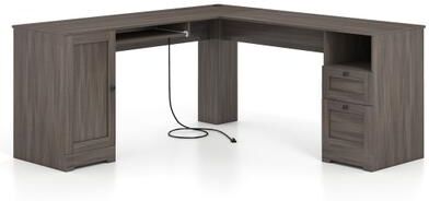 Costway 66 Inch L-shaped Computer Desk with Power Outlets-Dark Gray