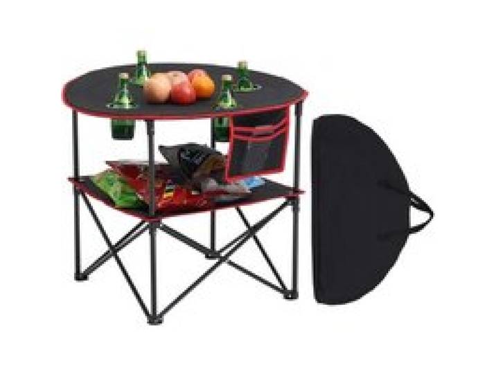 VEVOR Table Pliante Ronde de 72 cm, Table de Camping Pique-nique Portable Légère et Compacte, en Tissu Oxford 600D, Imperméable, avec 4 Porte-gobelets et 1 Sac de Transport, pour Voyage, Noir