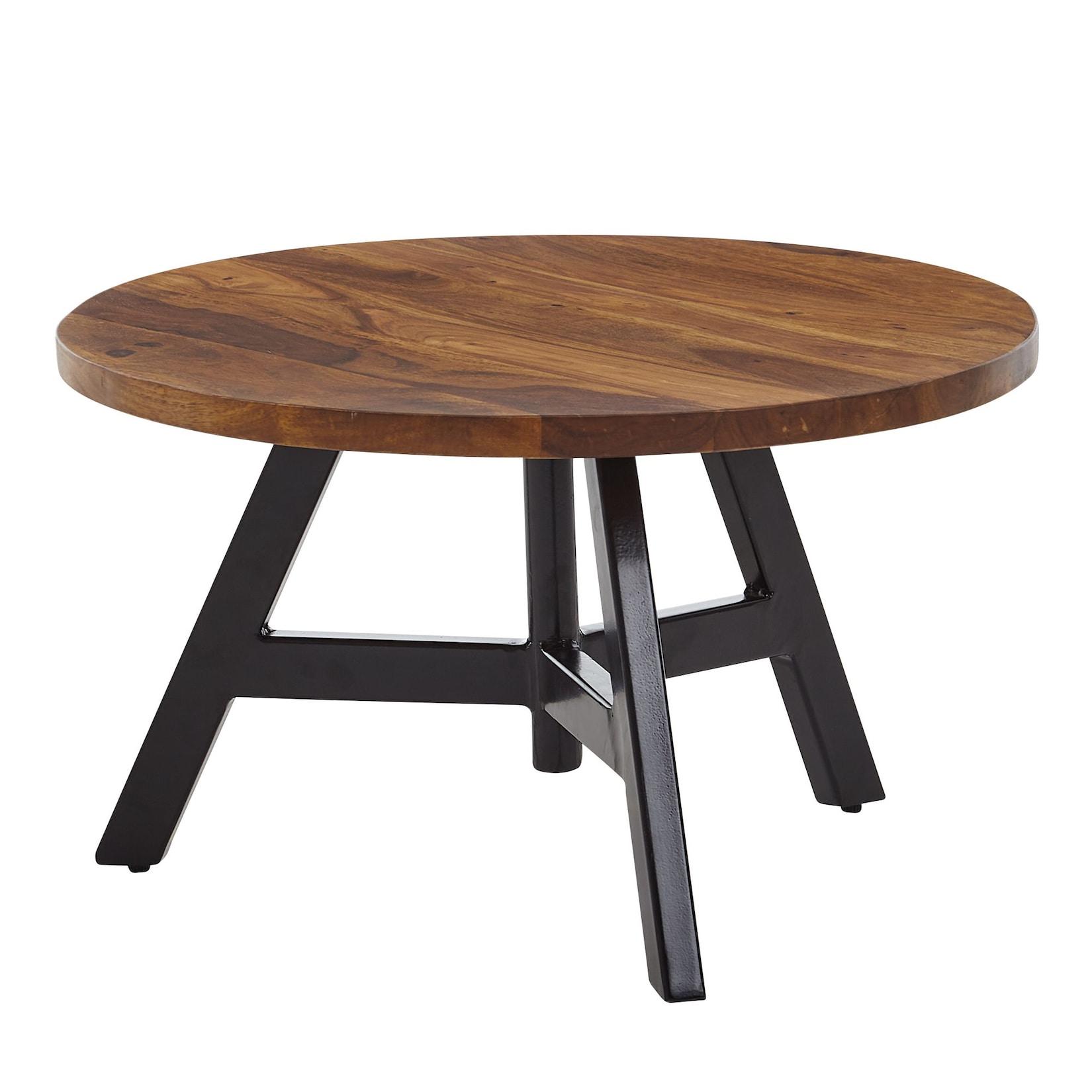 KADIMA DESIGN Massivholz Couchtisch, Sheesham Holz, Metallgestell, 60x60x35 cm