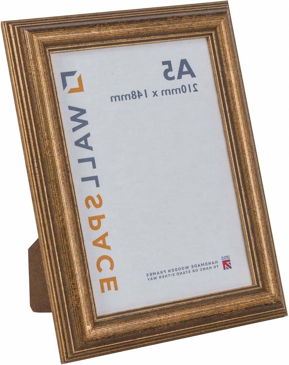 Houten Fotolijst Antiek Goud met Echt Glas - A5