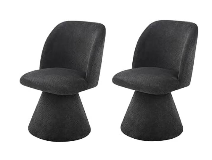 Hela Tische, 2er Set Drehstuhl Sessel Bari, Bezug Webstoff Anthrazit, Rundrücken, drehbar 360°, gepolsterter Metall-Kegelfuß Dia. 50cm, 120kg belastbar