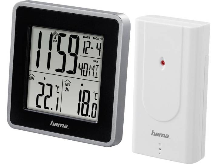 Wetterstation HAMA Wetterstation EWS Intro , schwarz, Wetterstationen, Wetterstation, Außensensor, Funk, Innen-/Außentemperatur, Funkuhr, Wecker, Kalender
