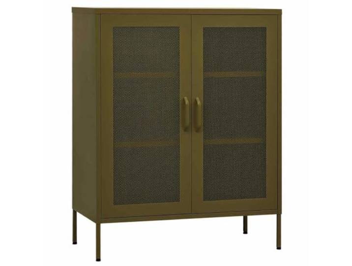 NKOPPFG Lagerschrank Olivgrün 80x35x101,5 cm Stahl 2 Gittertüren, Einlegeböden, höhenverstellbare Stellfüße, robustes Stahlmaterial, vielseitig einsetzbar