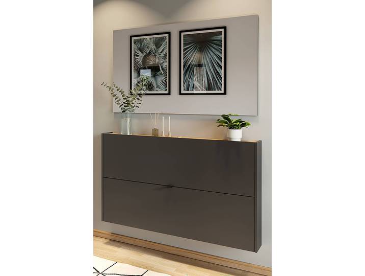 home24 Garderobeset Ameca 2-delig- hoekig 140 x 200 x 19cm grijs/grafietkleurig