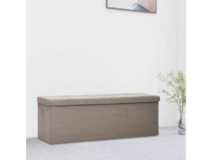 VIHHQGC Faltbare Sitzbank mit Stauraum Taupe Leinenoptik MDF Leinenimitat Bezug, Schaumstoffpolsterung, klappbares Design, belastbar bis 110 kg, vielseitig einsetzbar