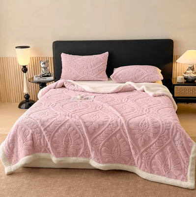 Inspire Curations Jacquard Double Layer Plush Winter Blanket pink 200x230cm