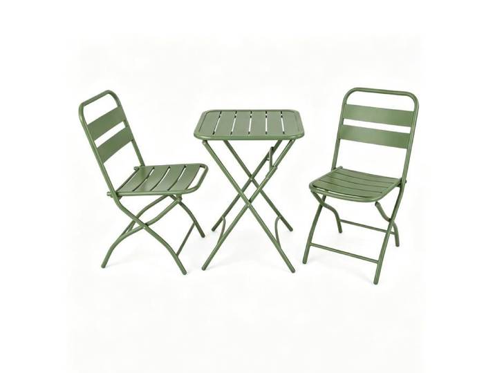 Ensemble Bistro Pliable 3 Pièces Métal Table & 2 Chaises Jardin Balcon Vert gris