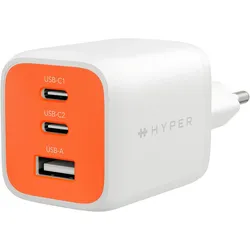 Targus Hyper HyperJuice Flex 65W GaN Charger - Orange (65 W, 3 Ports), USB Ladegerät, Orange, Weiss