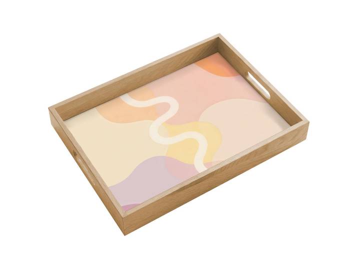 OnlyWow Tablett Gewellte Formen - Abstrakt - Pastell 40x30 cm, Beige, Holz, Echtholz,Eiche, Rechteckig, 40x5x5 cm, Geschirr, Tischkultur & Serviergeschirr, Tabletts